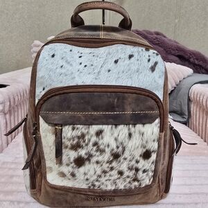 Brown and White Leather Backpack